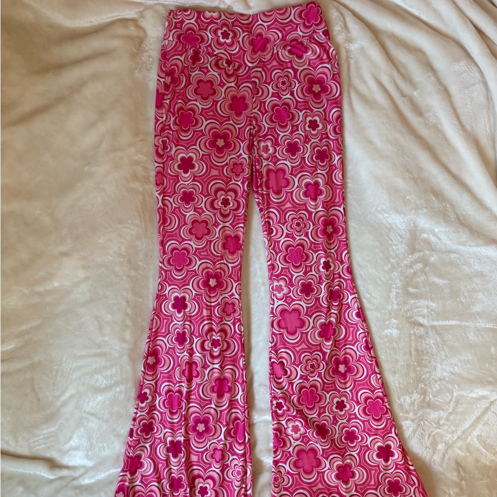 OYOANGLE Pink Floral Patterned Flared Pants